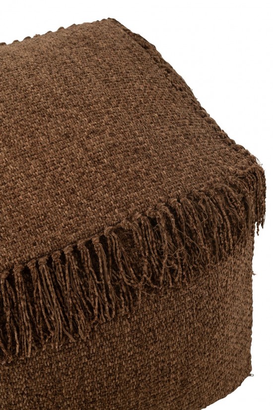 J Line poufs Jolipa Pouf Carré Tissé Franges Viscose Marron.
