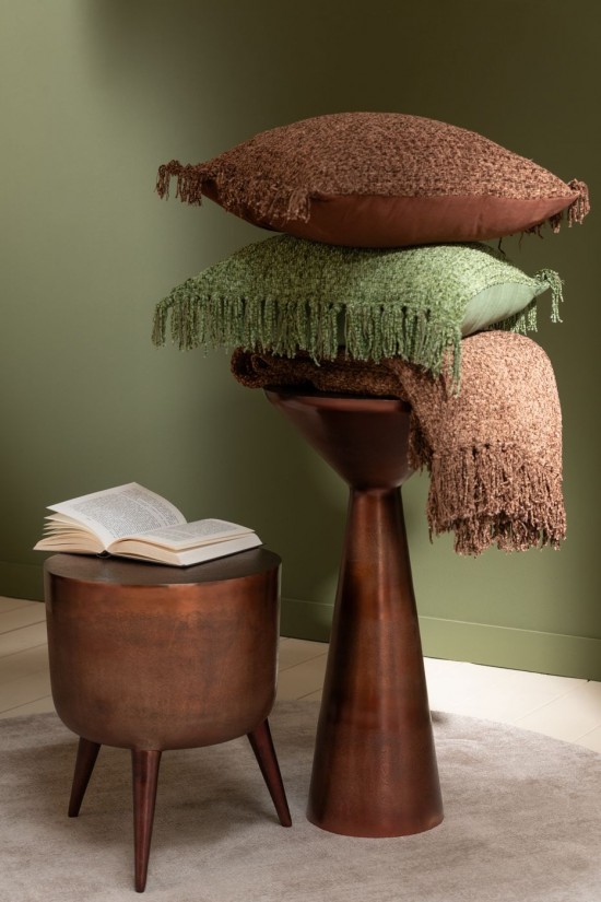 Jline Cojín Tejido Flecos Viscosa Algodón Verde Oscuro.