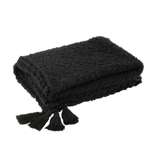 J Line Plaid Kwasten Katoen Zwart plaids deken dekens dekentjes quilts JO49537.