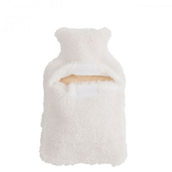 J Line amphores cruches avec 2 anses Jolipa Bouillotte Teddy Pompons Polyester Blanc.