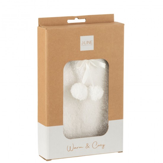 Jline Warmwaterkruik Teddy Pompons Polyester Wit.
