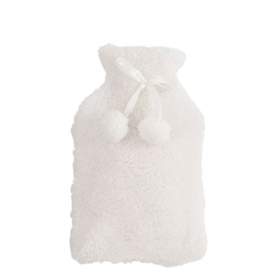 J Line Warmwaterkruik Teddy Pompons Polyester Wit kruiken kruikjes amfoor amforen JO49680.