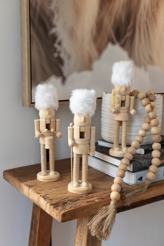 Jline Caja De 3 Cascanueces Madera Piel Natural Blanco.