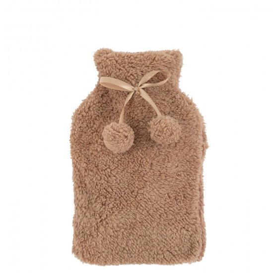 J Line Warmwaterkruik Teddy Pompons Polyester Licht Bruin kruiken kruikjes amfoor amforen JO49691.