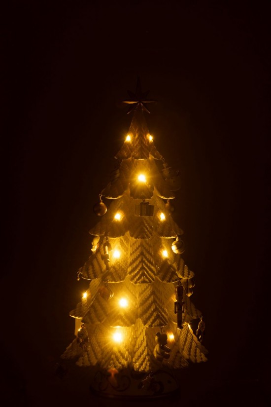 J Line arbres sapins de noel sur pied Jolipa Sapin De Noel Led Decorations Resine Blanc Or Small.