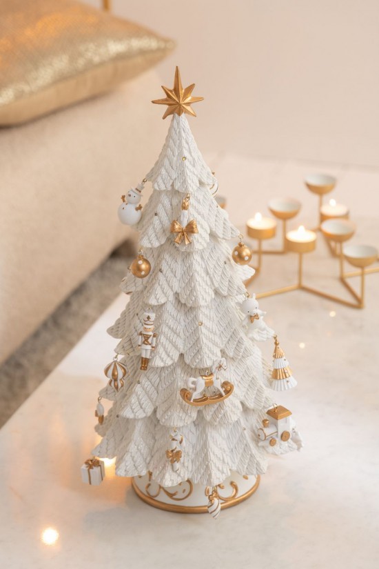 Jline Árbol De Navidad Adornos Resina Blanco Oro Large.