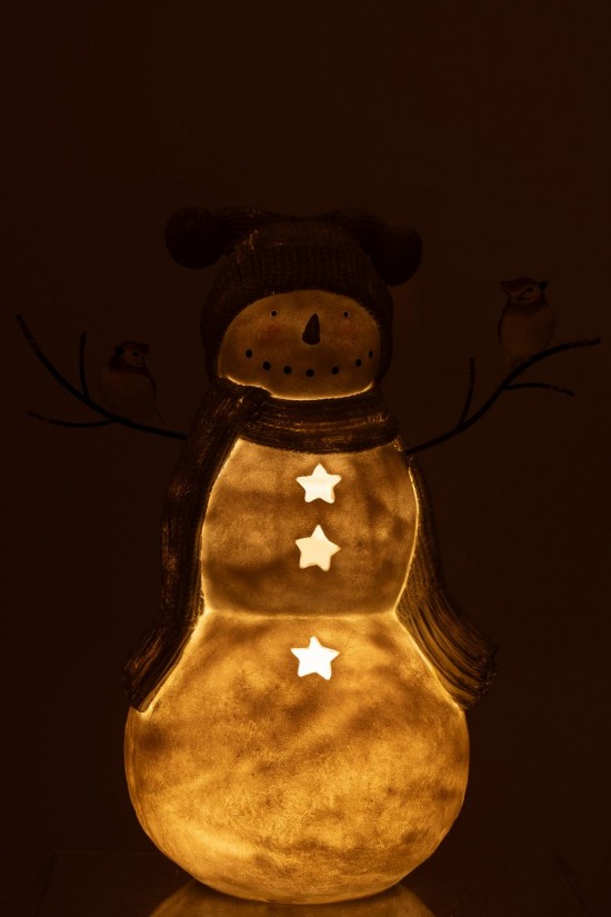 J Line bonhommes de neige noël Jolipa Bonhomme De Neige Oiseaux Resine Blanc Gris Large.