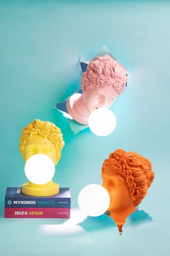 Jline Lámpara Mujer Cabeza Resina Naranja.