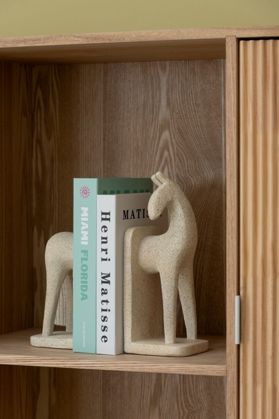 Jline Juego De 2 Sujetalibros Caballo Moderno Resina Beige.