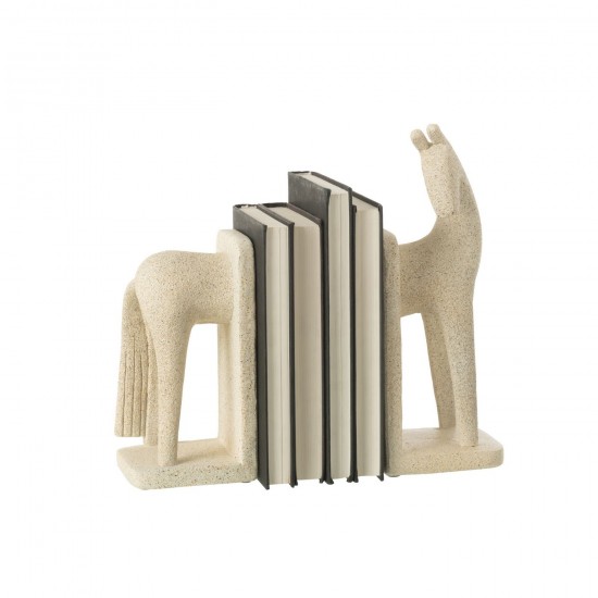 J Line serres livres Jolipa Set De 2 Serre Livre Cheval Moderne Resine Beige.