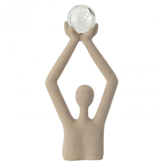 J Line bustes Jolipa Buste Boule Tete Resine Cristal Beige.