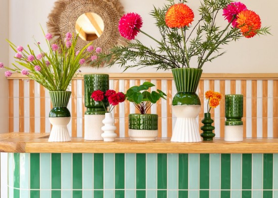 Jline Jarron Reya Redondo Porcelana Blanco Verde Large.