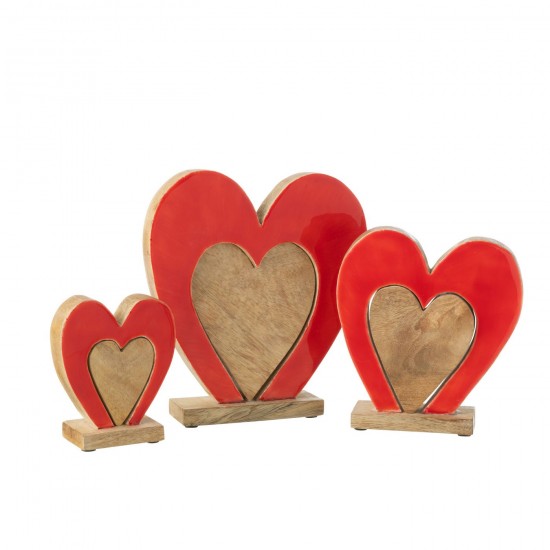 J Line cœurs Jolipa Coeur Double Sur Pied Bois De Manguier Rouge Naturel Large.