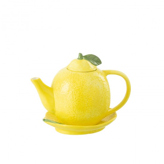 J Line Theepot Dienblad Limoen Dolomiet Geel kannen theepotten teapotten theekannetjes JO50468.