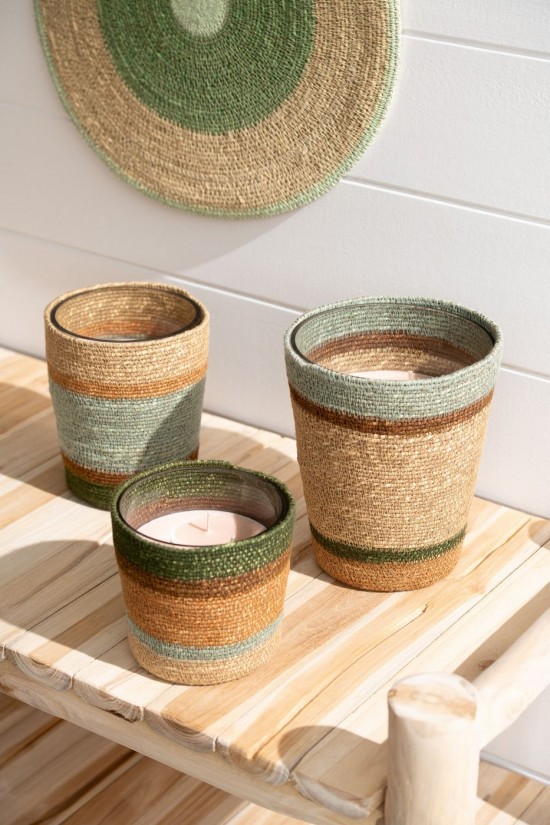 J Line Candela Profumata Cesto Cera Beige Blu Small 45 Ore Vela Perfumada Cesta Cera Beige Azul Pequeña 45 Horas.