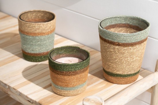 Jline Cesto Para Velas Perfumadas Beige Azul Grande 75 Horas.