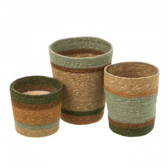 J Line bougies parfumées Jolipa Bougie Parfumee Panier Cire Beige Bleu Large 75Heures.