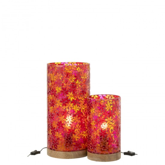Jline Tafellamp Bloemen Mozaiek Glas Roze Large.