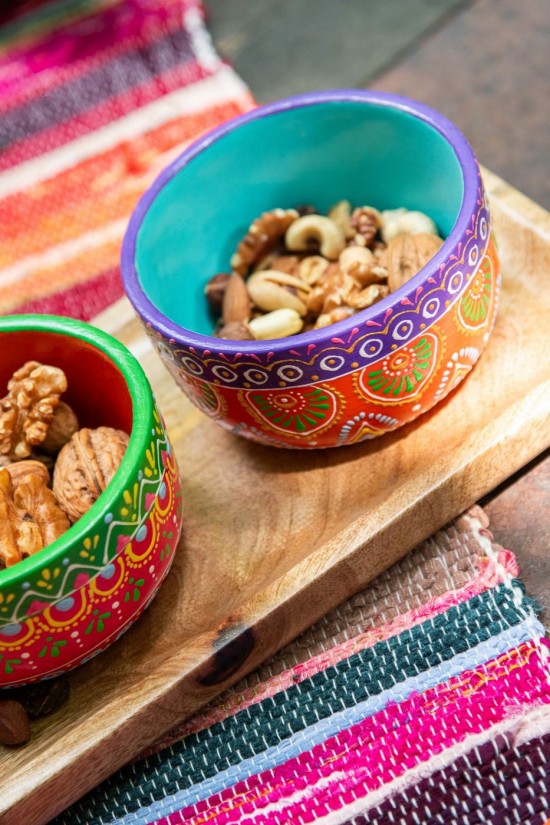 J Line Vassoio 3 Ciotole Mumbai Terracotta Legno Mix Bandeja 3 Cuencos Mumbai Mezcla Terracota Madera.