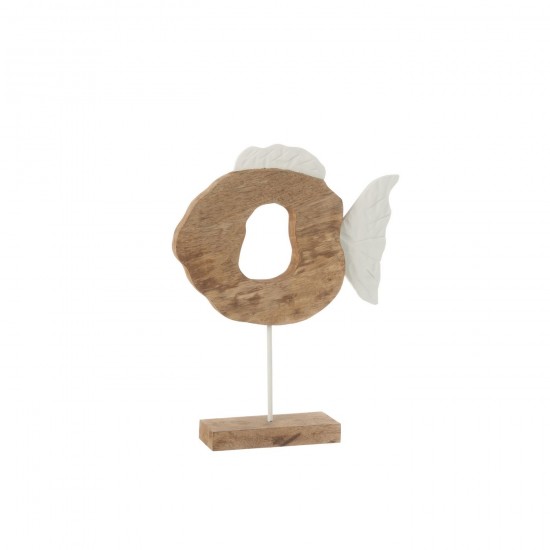 J Line Vis Rond Op Voet Mangohout Wit Naturel vissen visjes JO50632.