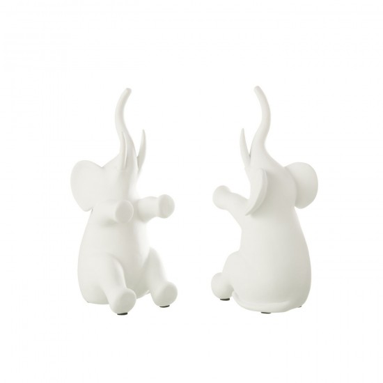 J Line serres livres Jolipa Set 2 Serre Livre Elephant Assis Polyersine Blanc.