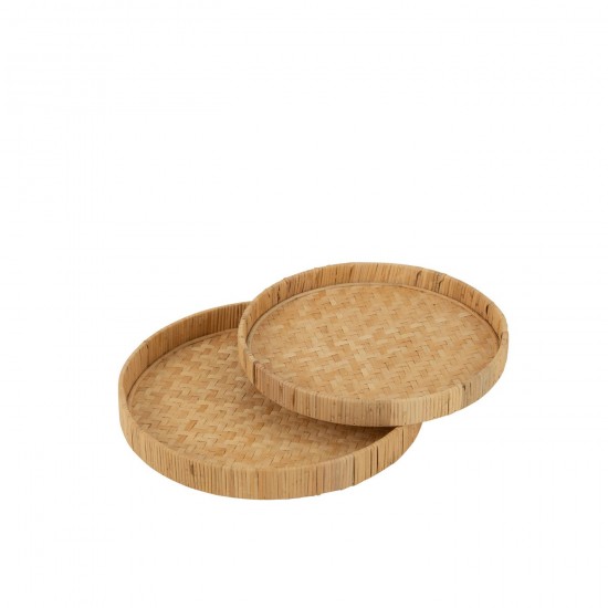 J Line Plateau de service plateaux de service Jolipa Set 2 Plateau Rond Bambou Rotin Naturel.