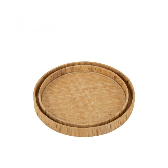Jline Set Van Twee Plateau Rond Bamboe Riet Naturel.