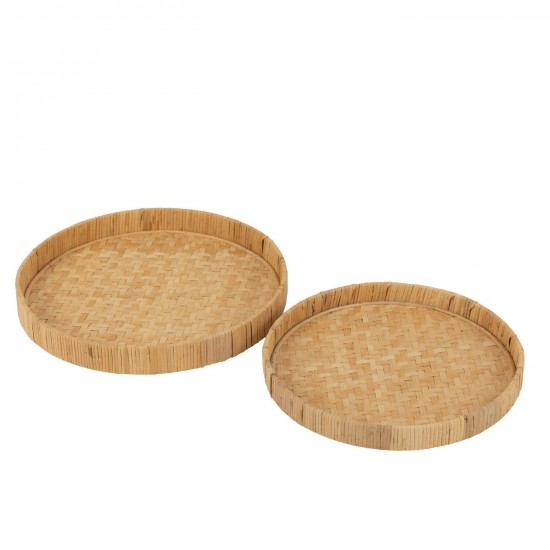 J Line Set Van Twee Plateau Rond Bamboe Riet Naturel dienbladen Opdienbladen JO50750.