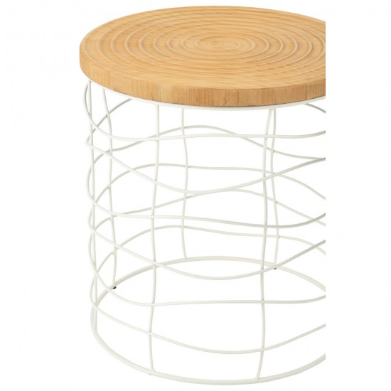 J Line tables d appoint bouts de canapé Jolipa Set 2 Tables Gigognes Fer Bois D Epicea Naturel Blanc.