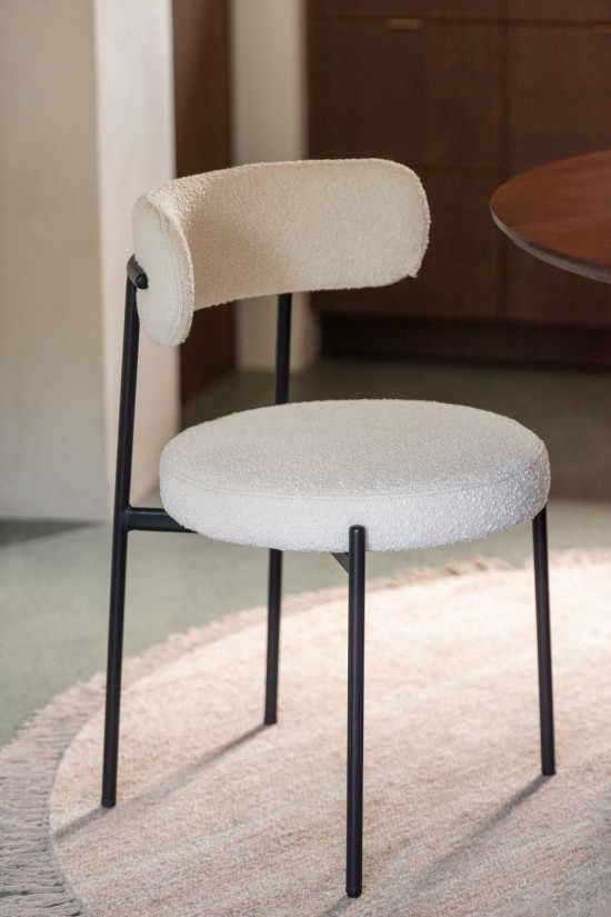 J Line Sedia Boucle Legno Compensato Polistere Bianco Nero Silla Boucle Contrachapado Negro Blanco Poliéster.