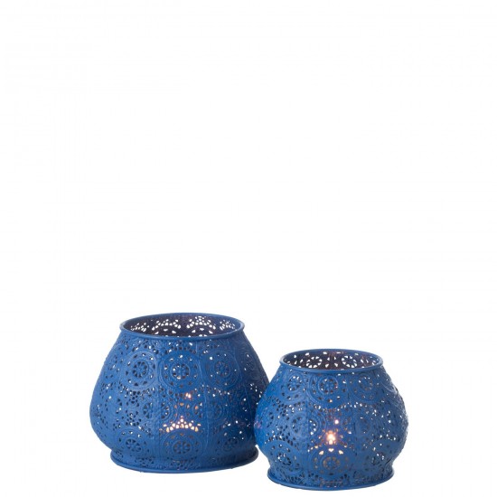 J Line Tealight Holder Cylinder Metal Glass Blue Large tea lights holders.