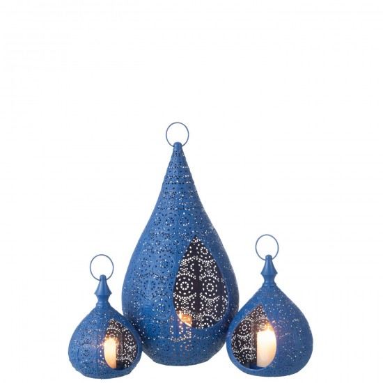 J Line Tealight Holder Drop Metal Glass Blue Large tea lights holders.