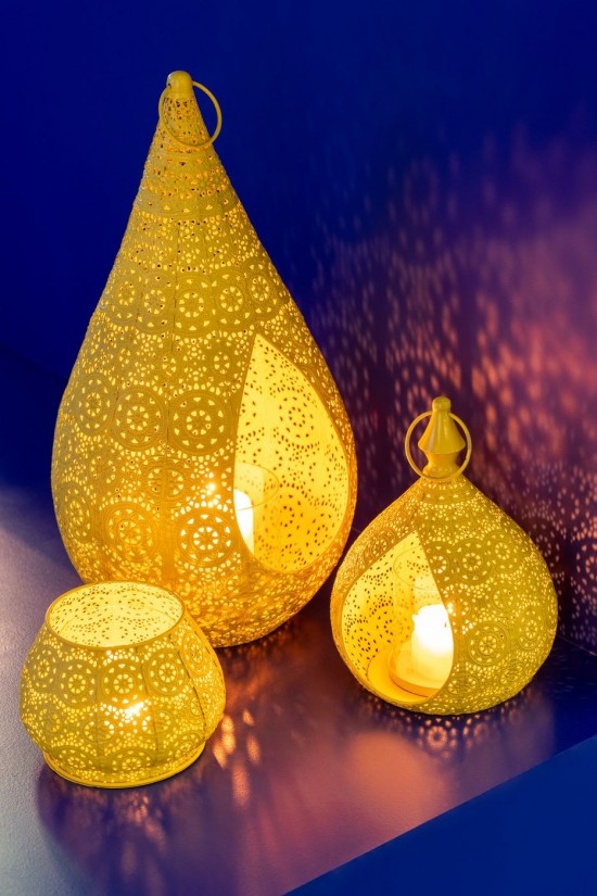 Jline Portacandelitas Cilindro Metal Vidrio Amarillo Grande.