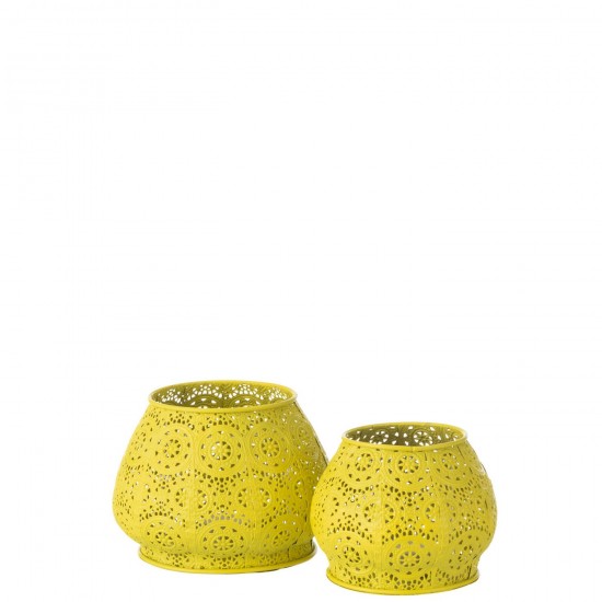 Jline Theelichthouder Cylinder Metaal Glas Geel Large.