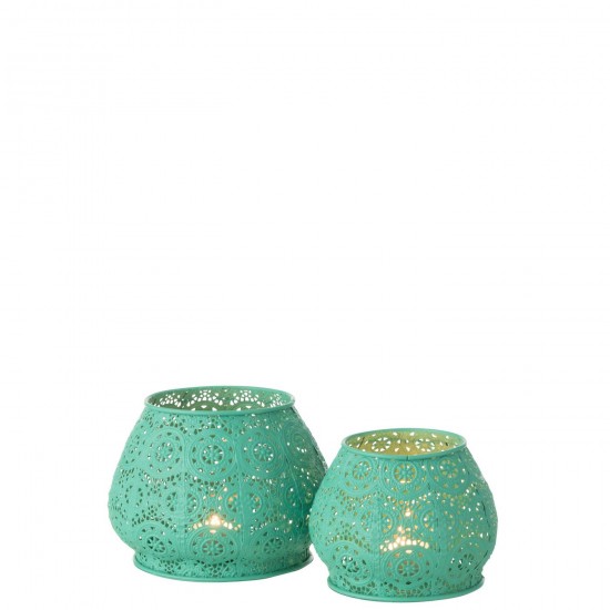 J Line Tealight Holder Cylinder Metal Glass Cyan Large tea lights holders.