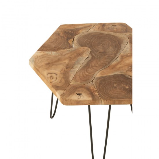 J Line tables d appoint bouts de canapé Jolipa Set 2 Tables Gigognes Hexagone Bois De Teck Metal Naturel.