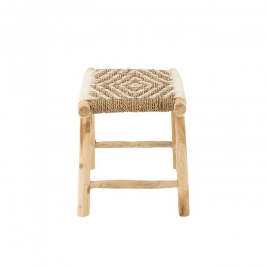 J Line poufs Jolipa Tabouret Waverly Bois De Teck Jonc De Mer Naturel Blanc.