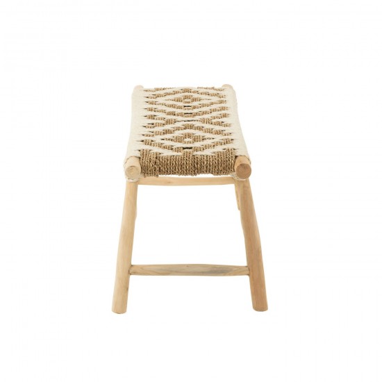 J Line canapés Jolipa Banc Waverly Bois De Teck Jonc De Mer Naturel Blanc.