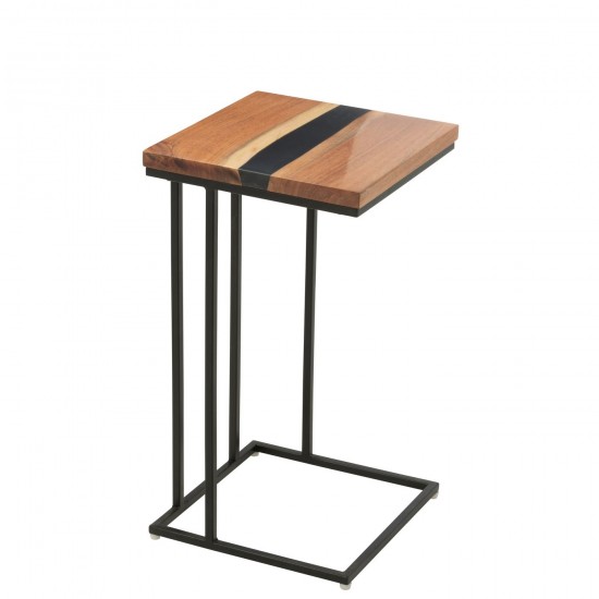 J Line Bijzettafel Vierkant Acacia Hout Epoxyhars Naturel Zwart salontafels bijzettafels koffietafels JO51004.