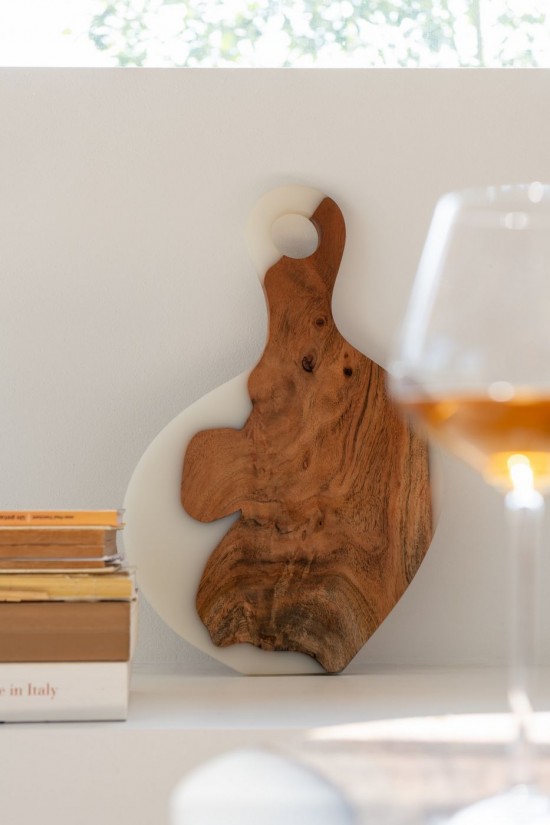 Jline Cutting Board Modern Acacia Wood Resin Natural White.