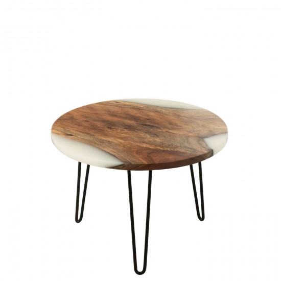 J Line Bijzettafel Rond Acacia Hout Epoxyhars Naturel Wit salontafels bijzettafels koffietafels JO51010.
