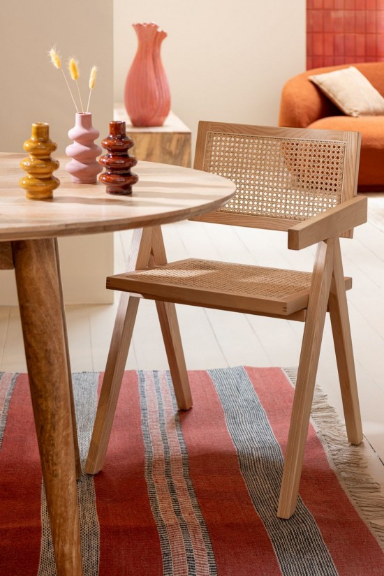 Jline Silla Grid Madera De Fresno Ratán Natural.