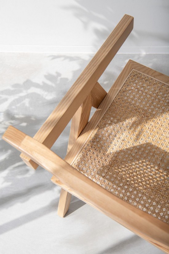 J Line Sedia Grid Legno Di Frassino Rattan Naturale Silla Grid Madera De Fresno Ratán Natural.