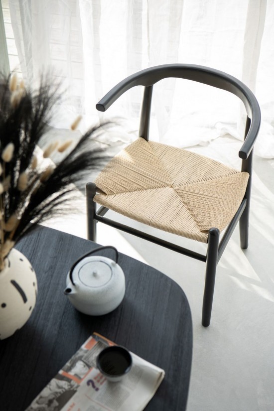 J Line Stoel Toon Beukenhout Touw Zwart.