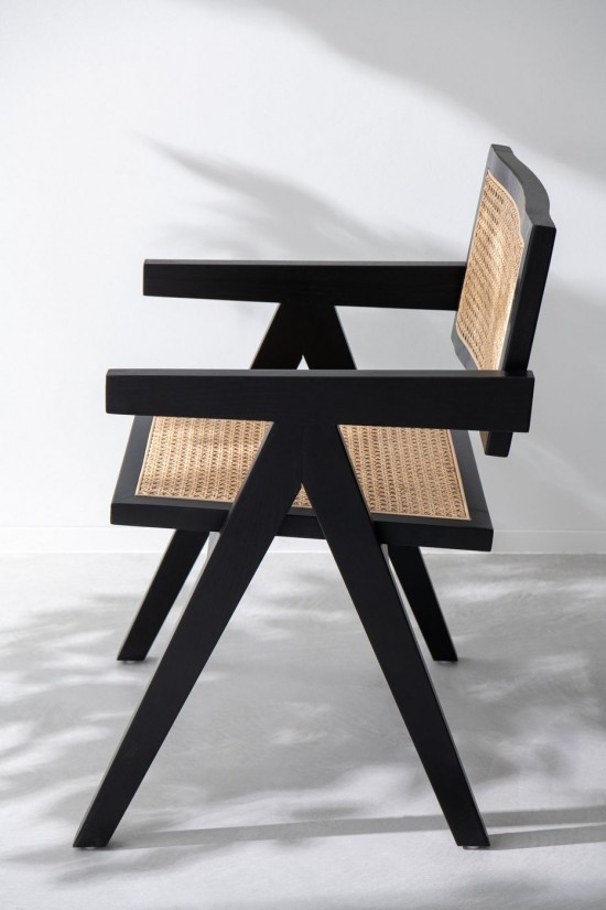 J Line Sedia Grid Legno Di Frassino Rattan Nero Silla Rejilla Madera De Fresno Ratán Negra.