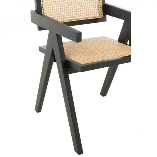 J Line Chair Grid Ash Wood Rattan Black dining chairs.