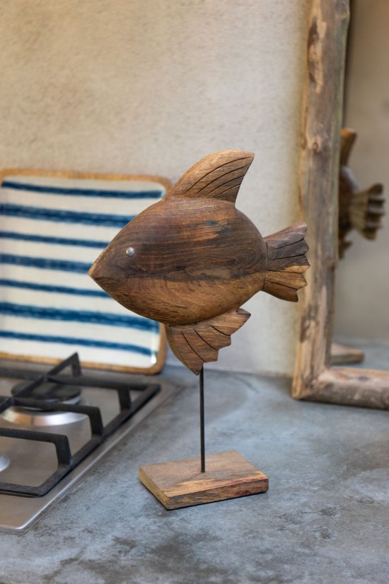 JLine J Line Decoratie Vis Mangohout Metaal Bruin Zwart Large dieren.