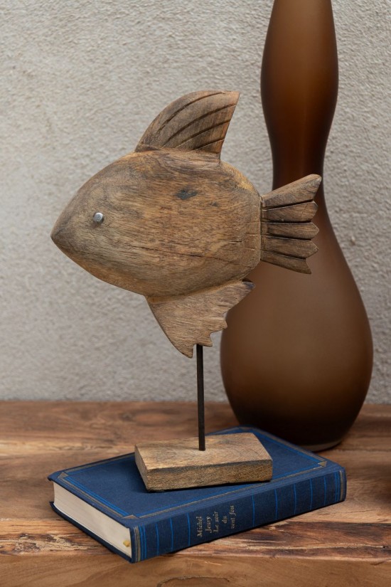 J Line Pesce Decorativo Legno Di Mango Metallo Marrone Nero Large.