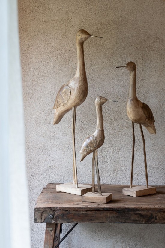 JLine J Line Decoratie Vogel Mangohout Metaal Beige Zwart Medium dieren.