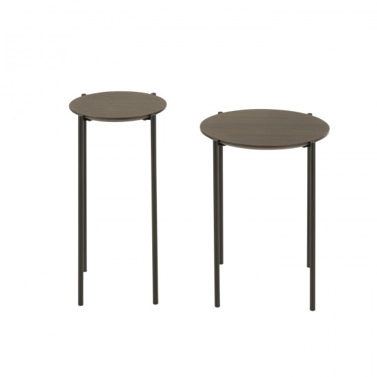 J Line tables d appoint bouts de canapé Jolipa Set 2 Tables Gigognes Rond Mdf Metal Marron Fonce.